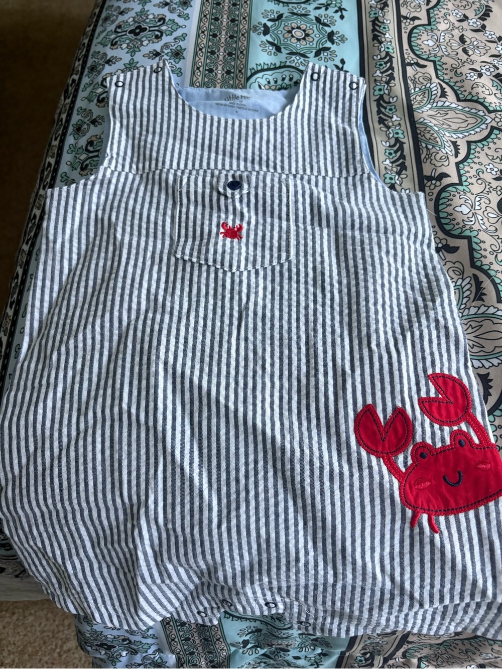 Little Me Light Blue and White Striped Baby Romper